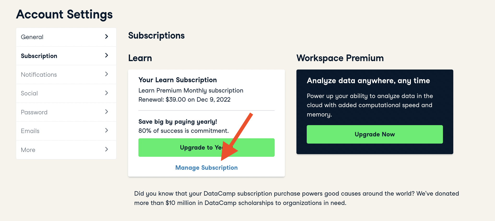 How do I stop paying DataCamp?