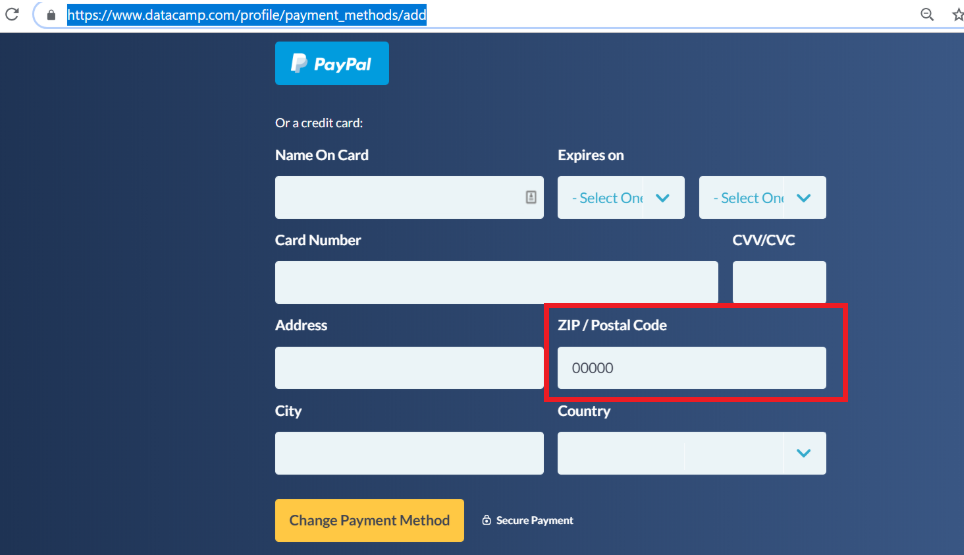 zip-postal-code-for-datacamp-payment-method-support-datacamp