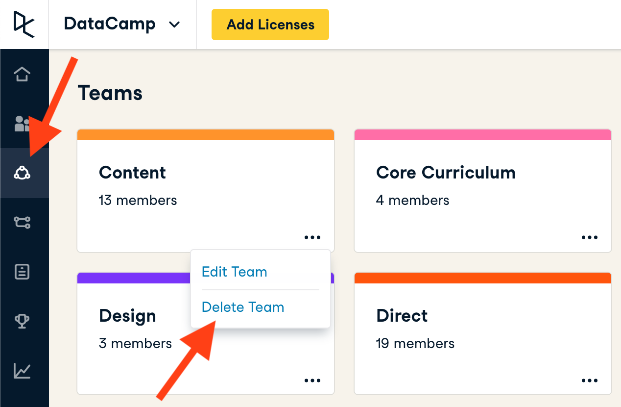 For Business | Updating and Deleting Teams – Support | DataCamp